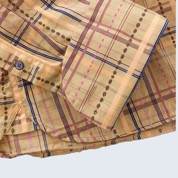 Ted Baker Plaid Button Down Dress Shirt Yellow - Picture 3 of 4